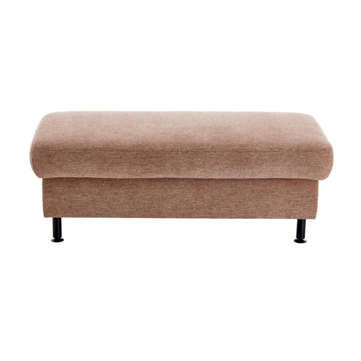 ZEHDENICK Modulmaster MM-ZE1129 XXL-Hocker aus hellbraunem Chenille, rechteckig mit kurzen schwarzen Beinen.