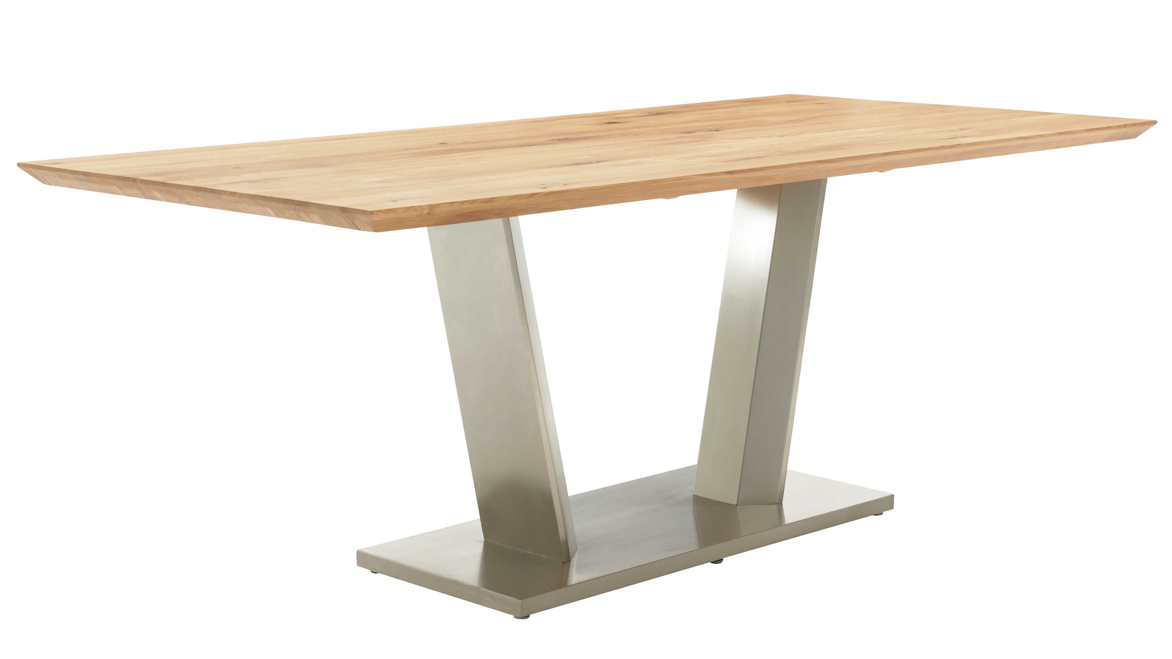 Interliving 5104 Rechteckiger Esstisch mit heller Wildeiche-Tischplatte und Edelstahlgestell in moderner V-Form