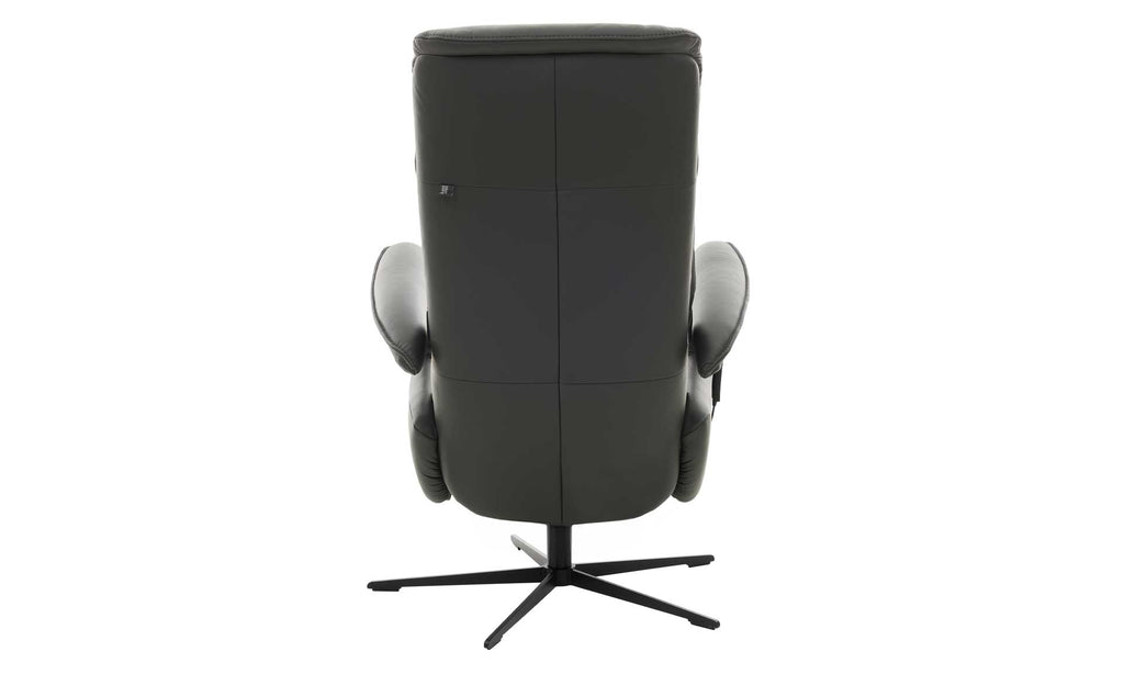 Ein HUKLA® | IL Relaxsessel der Serie 4545 aus Glattleder, von hinten gesehen mit einem drehbaren Metallfuß.