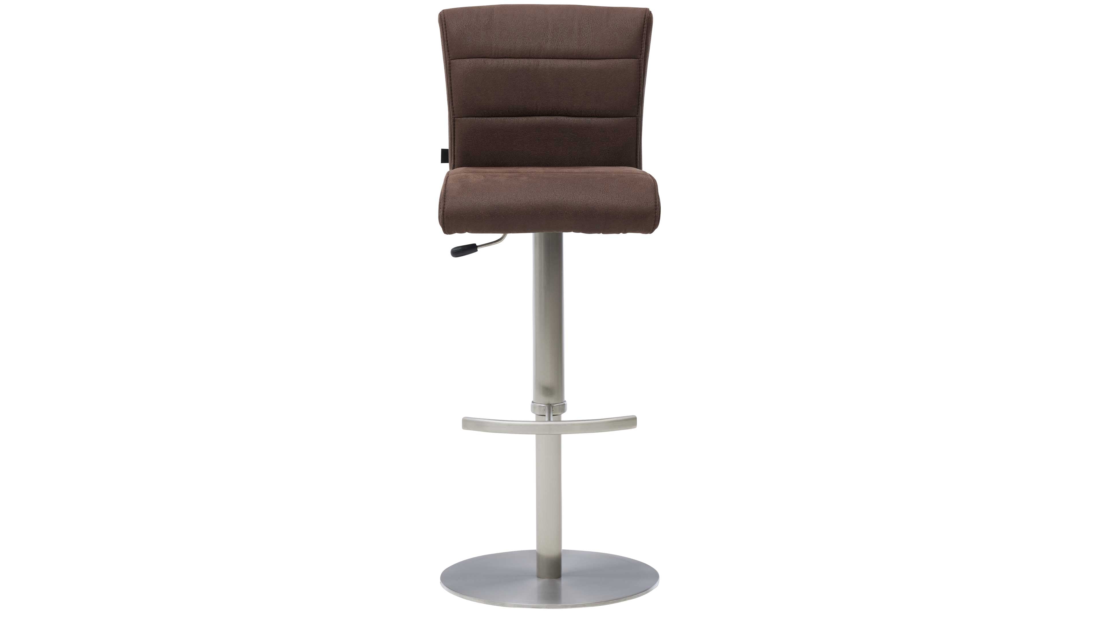 Interliving 5122 Barhocker mit braunem Bezug und gebürstetem Edelstahl-Tellerfuß