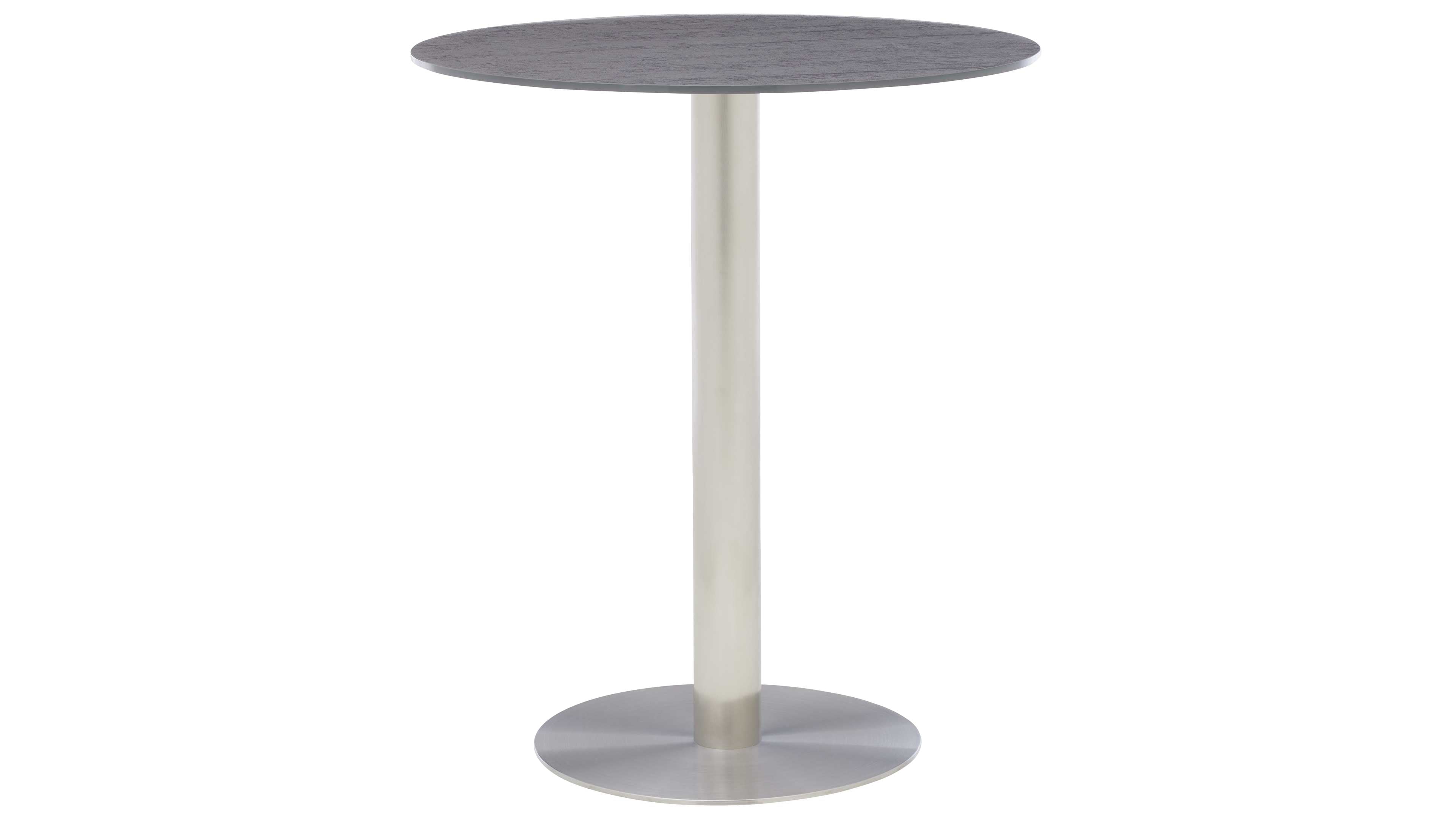 Interliving Serie 5122 , Bartisch mit runder, dunkelgrauer Platte und modernem Edelstahlgestell