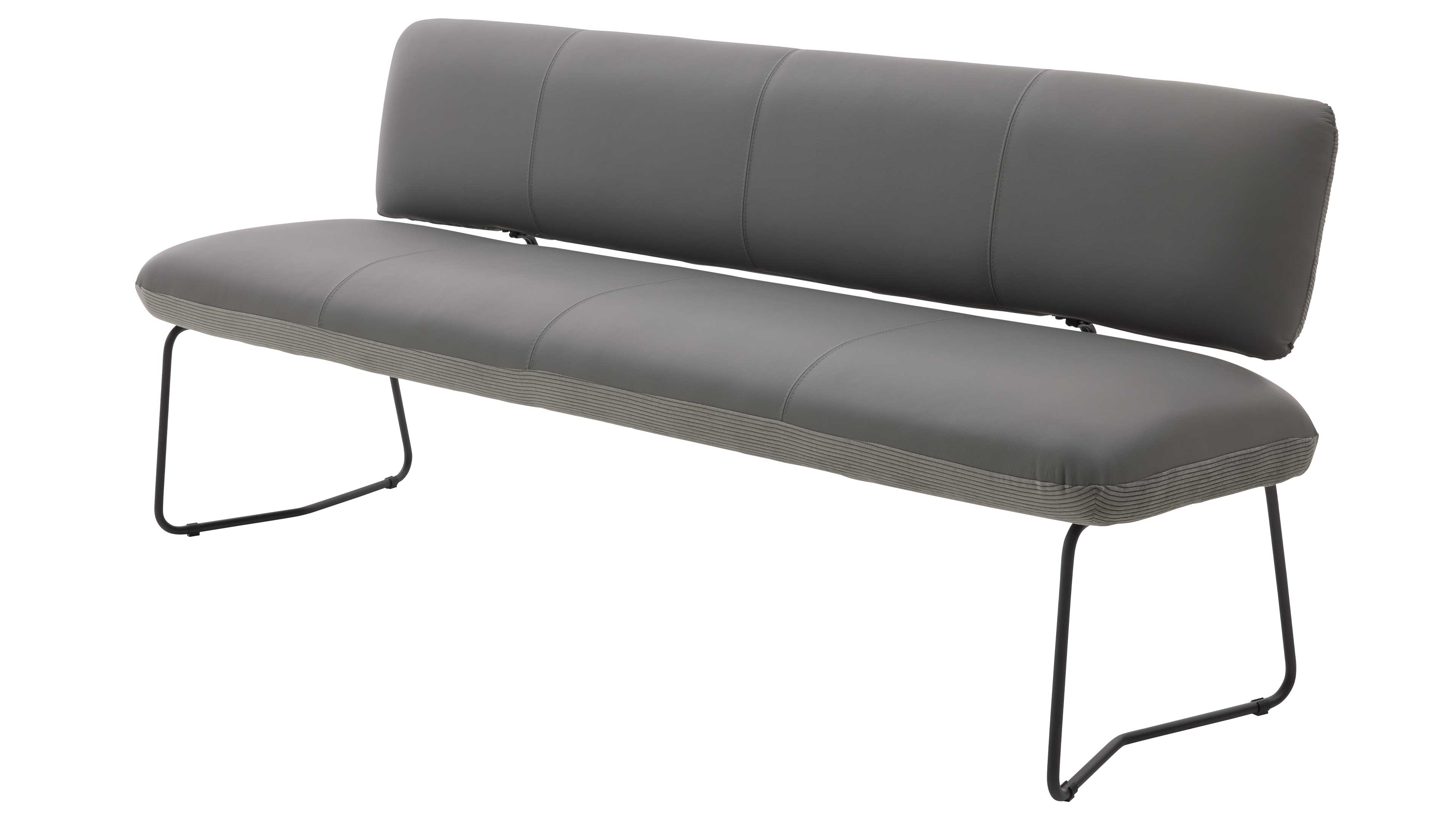 Interliving Serie 5116, Moderne Polsterbank in grauem Leder mit filigranem Metallgestell und stilvoller Rückenlehne