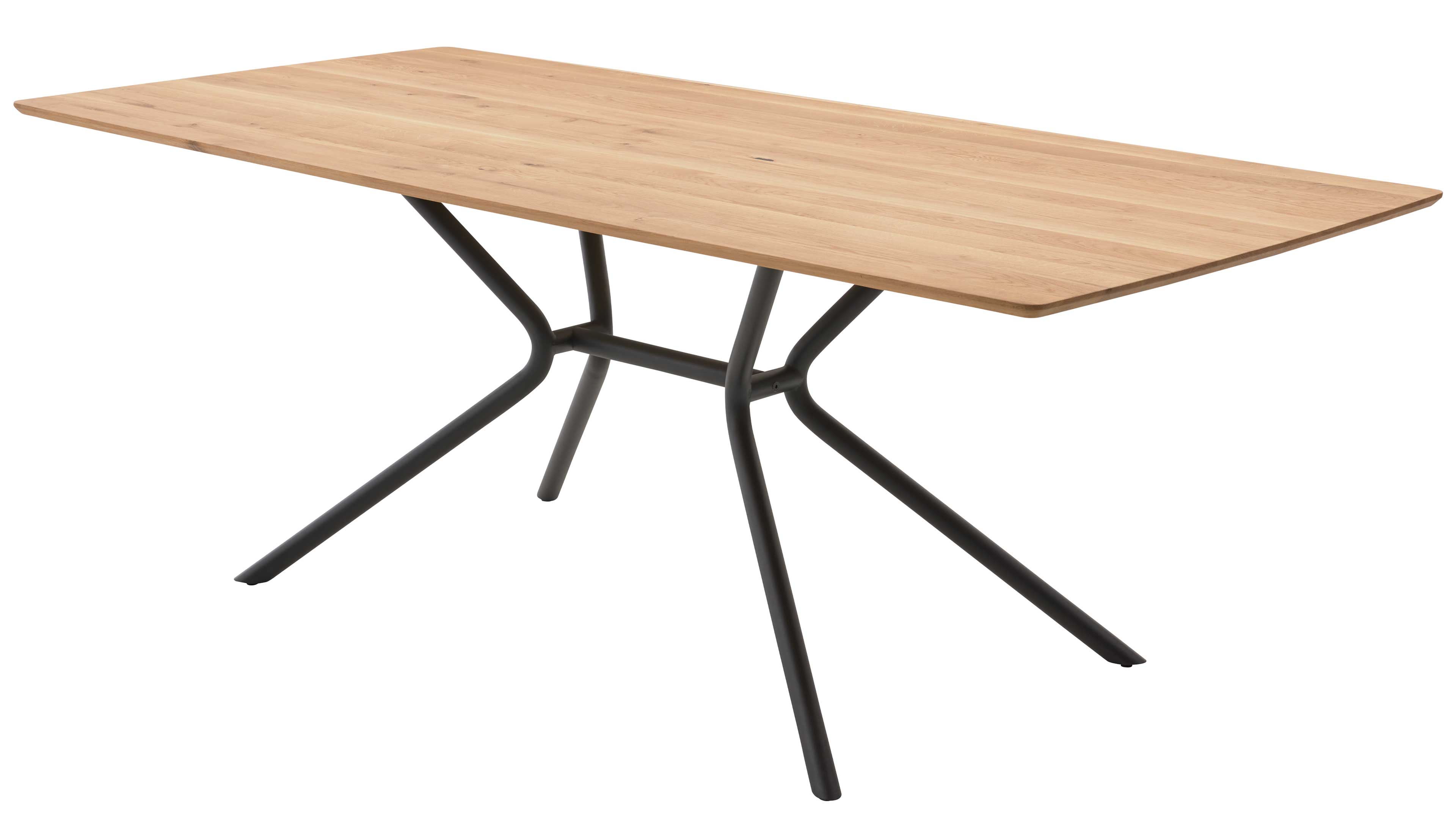 Interliving Serie 5116, Esstisch mit heller Wildeiche und schwarzem Metallgestell im Industrial-Stil
