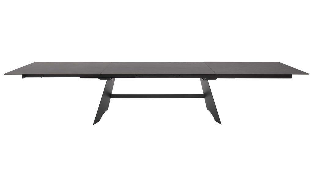 Interliving - 5123, Ausziehtisch mit Glas-Keramik-Oberfläche in Oxidoptik und schwarzem Metallgestell für moderne Esszimmer und flexible Platzgestaltung