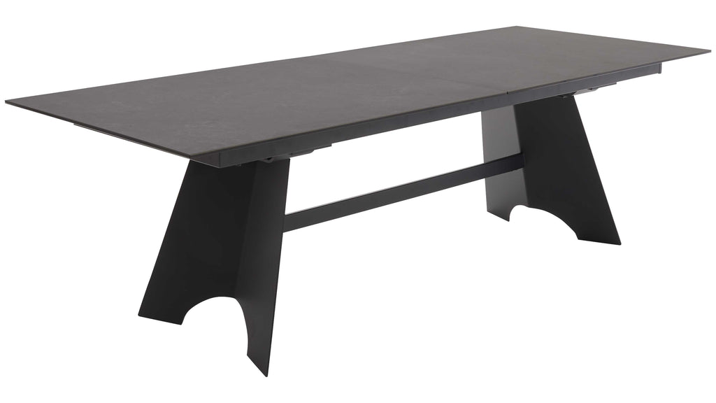Interliving - 5123, Ausziehtisch mit Glas-Keramik-Oberfläche in Oxidoptik und schwarzem Metallgestell für moderne Esszimmer und flexible Platzgestaltung
