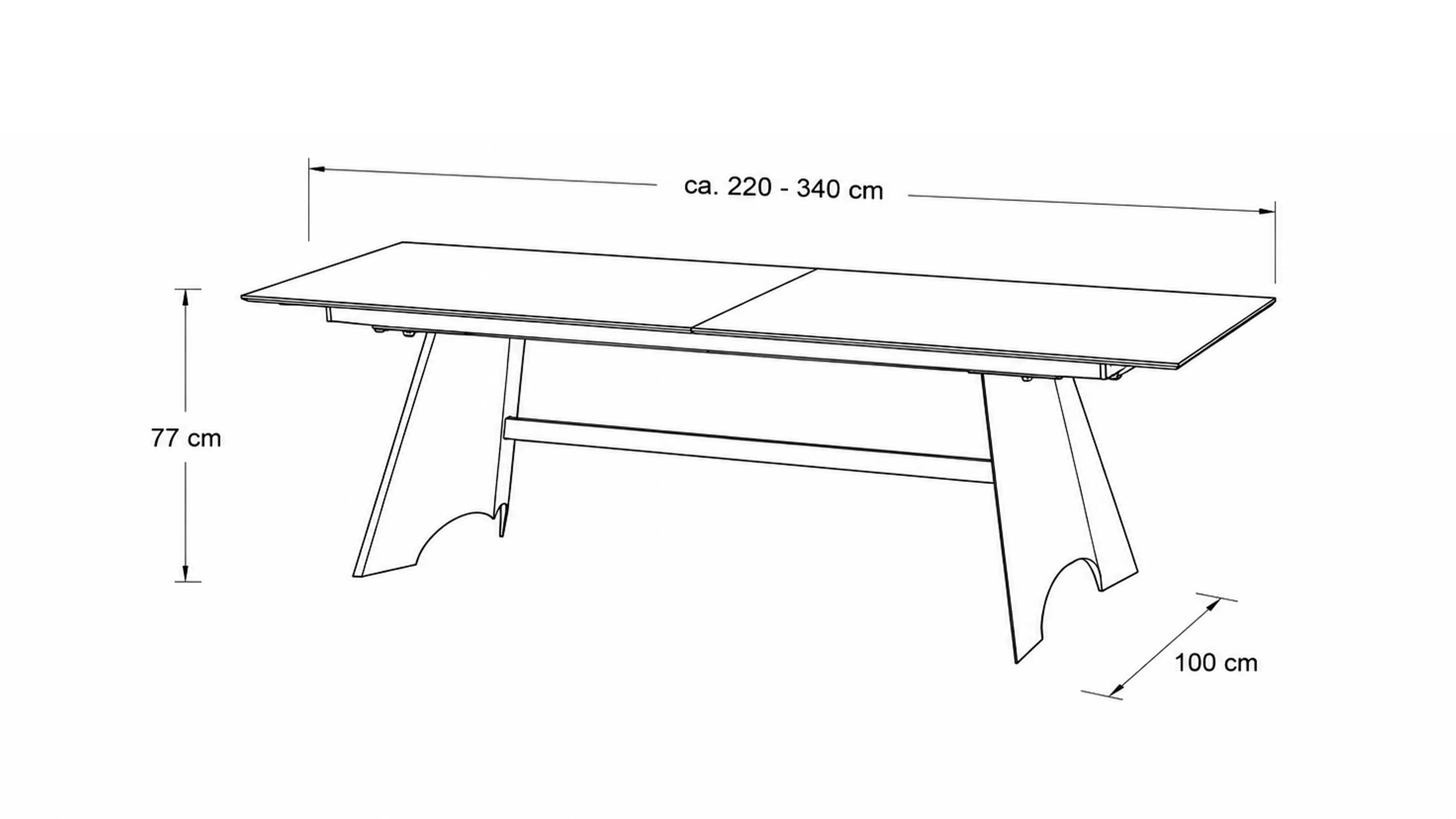 Interliving - 5123, Ausziehtisch mit Glas-Keramik-Oberfläche in Oxidoptik und schwarzem Metallgestell für moderne Esszimmer und flexible Platzgestaltung