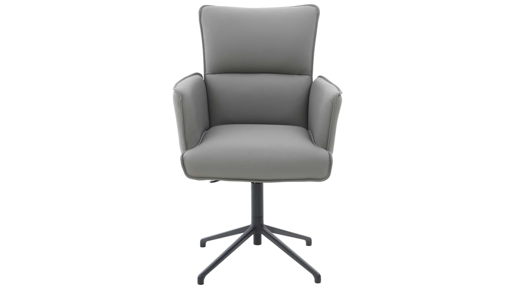 Interliving - 5123 Armlehnstuhl mit hellgrauem Lederbezug, schwarzem Metallgestell und Komfortfunktionen für flexibles Sitzen im Esszimmer