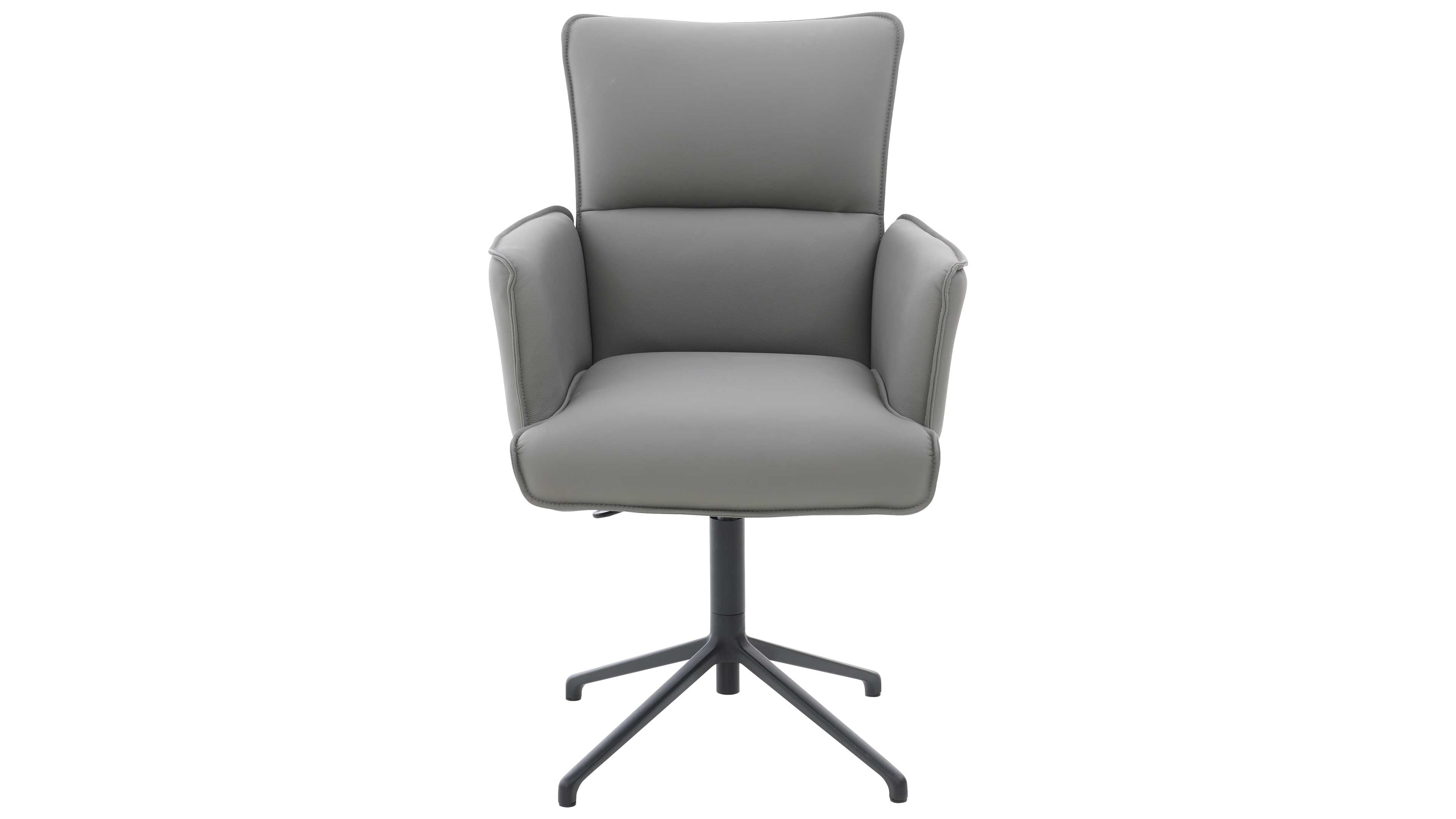 Interliving - 5123 Armlehnstuhl mit hellgrauem Lederbezug, schwarzem Metallgestell und Komfortfunktionen für flexibles Sitzen im Esszimmer