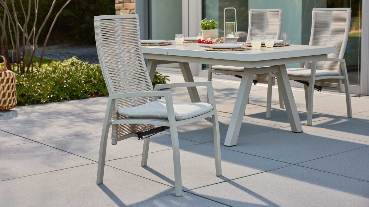 L. C. Wholesaler Positionsstuhl,  Interliving-7011, Art. 259043, Rope beige, Textilen taupe, Alugestell taupe, Kissen beige