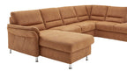 Modulmaster MM-ZE1049 – braunes Ecksofa mit Chaiselongue und aluminiumfarbenen Metallfüßen.