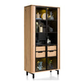 Habufa Vitrine 42240-NAL Livada – hohe Vitrine aus Wild-Eiche mit Glasfront, Innenbeleuchtung und zwei Schubladen.
