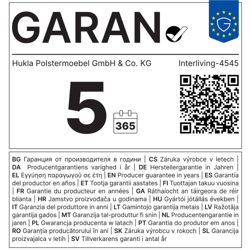 HUKLA® | IL Interliving Sessel Serie 4545: 5 Jahre Garantie, LongLife-Leder, blaues Zertifizierungssiegel.