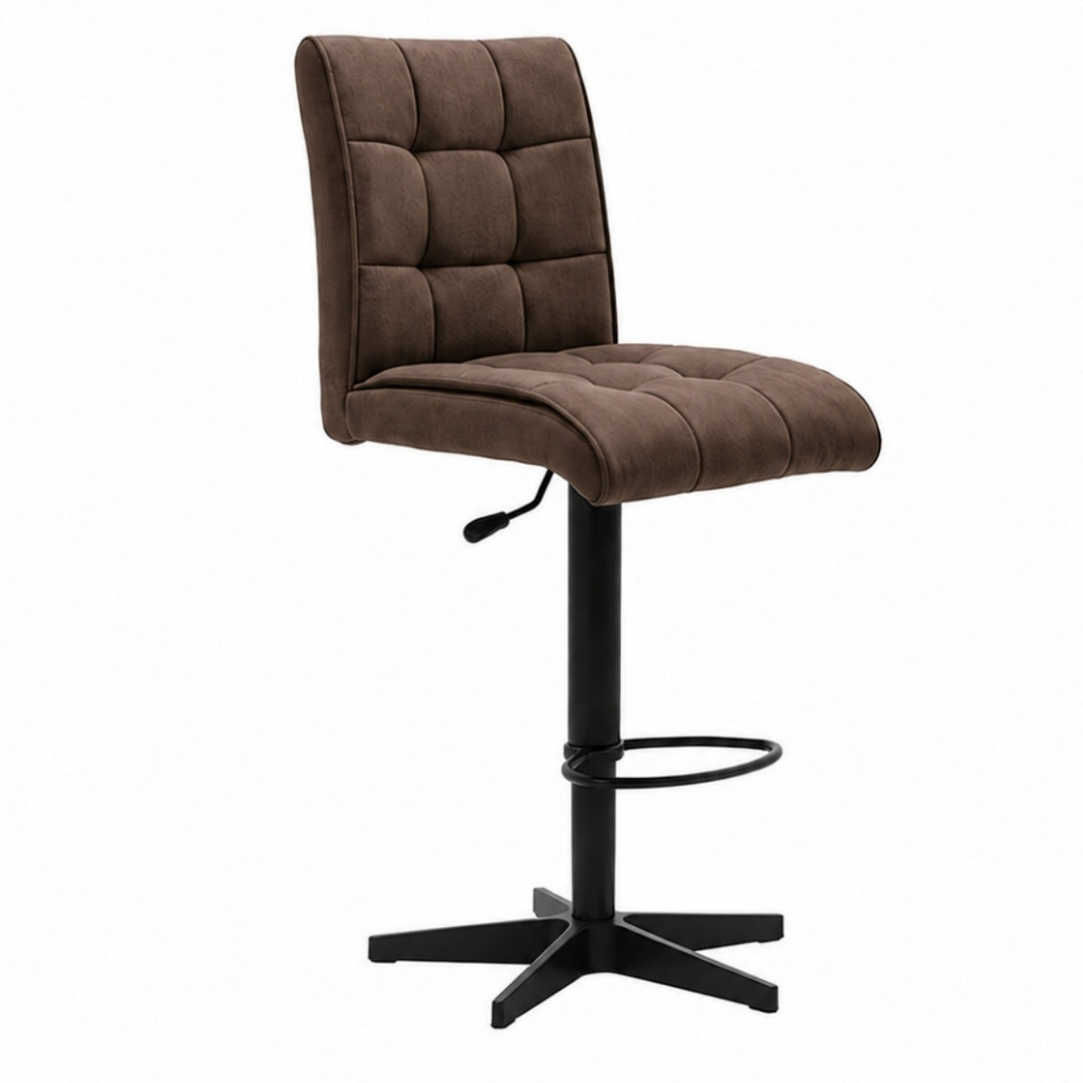 Rostbrauner BILC-Barhocker von MWA | IL, Interliving Serie 5104 – gepolsterte Sitzfläche, drehbar und höhenverstellbar.