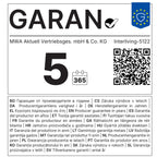 GARAN-Label: Stiftsymbol, 5, Kalender, QR-Code, Garantieinformationen für die Interliving Essgruppe Serie 5122 von MWA | IL.