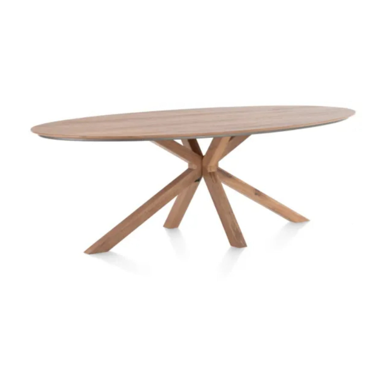 Habufa Esstisch oval 51944-MAN Trapani – ovaler Esstisch aus geräuchertem Mangoholz mit einem sternförmigen Mittelfuß.