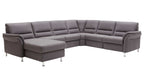 Graue Wohnlandschaft Modulmaster MM-ZE1049 – L-förmiges Sofa mit Chaiselongue und silbernen Metallbeinen.