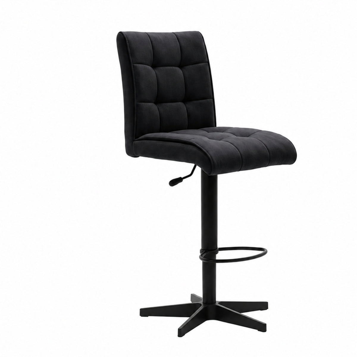 Interliving Serie 5104 Barhocker, Mikrofaser in Carbon-Schwarz, höhenverstellbar, drehbar, mit Fußstütze.