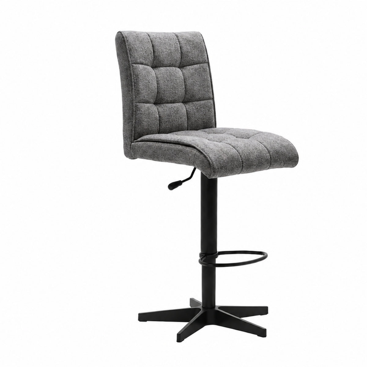 MWA | IL Interliving Serie 5104 Barhocker, hellgrau, BILC-Sitzschale, schwarzes Metallgestell und Fußstütze.