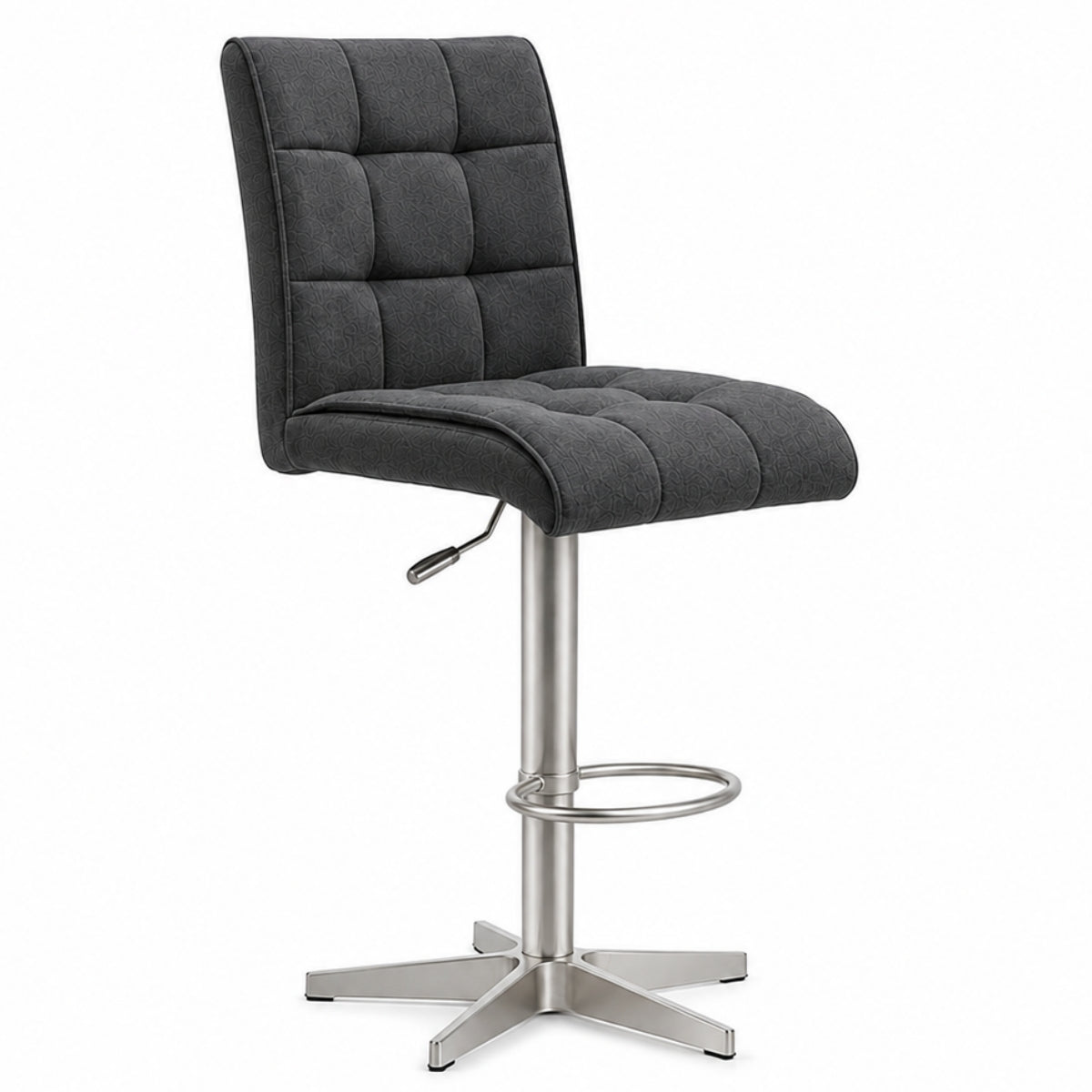 MWA | IL Interliving Serie 5104 Barhocker BILC aus Carbon-Mikrofaser in Anthrazit, drehbar, höhenverstellbar, mit Fußstütze.
