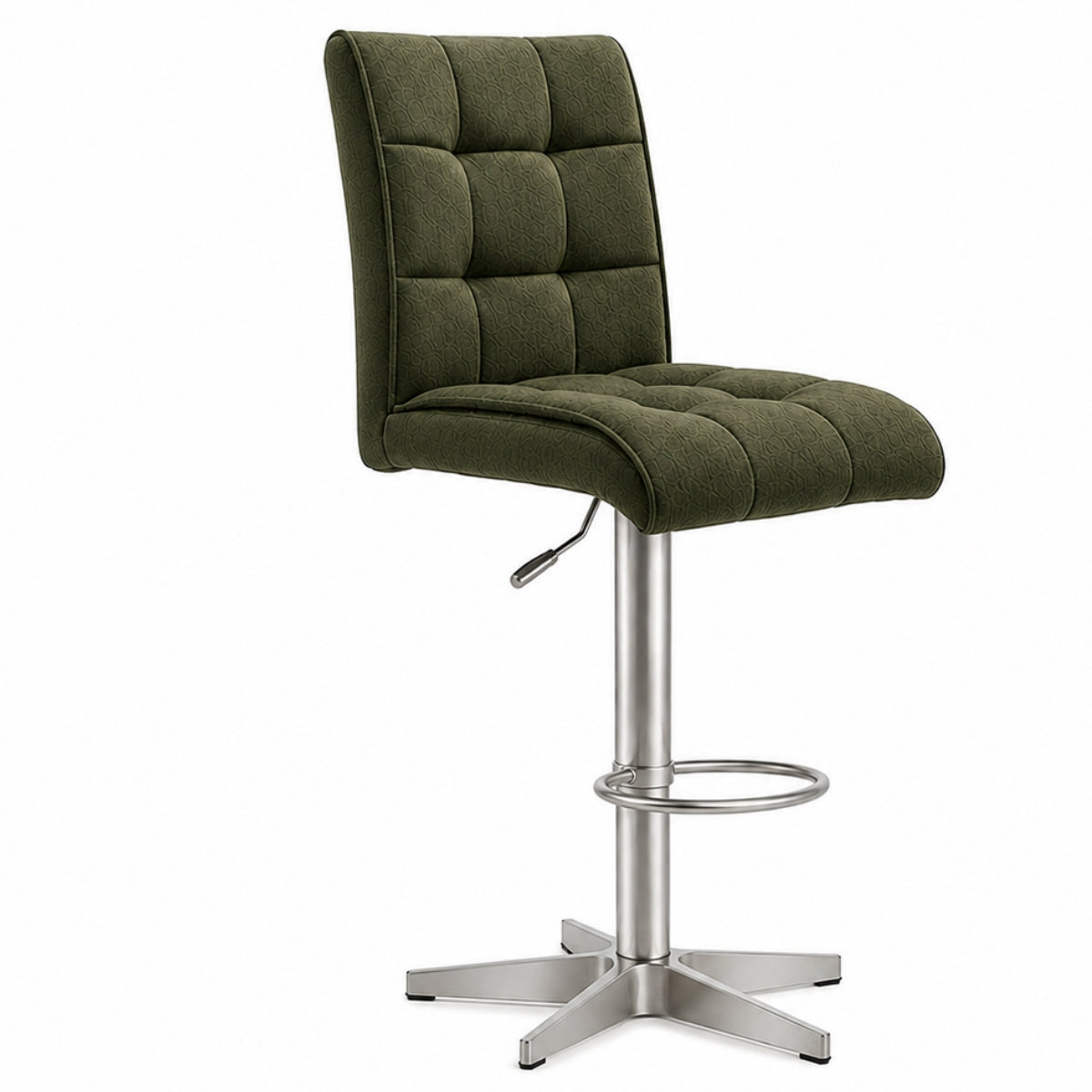 MWA | IL Interliving 5104 Barhocker, „Fern“ aus Mikrofaser in Grün, Sitzschale BILC, höhenverstellbar mit Metallfuß.