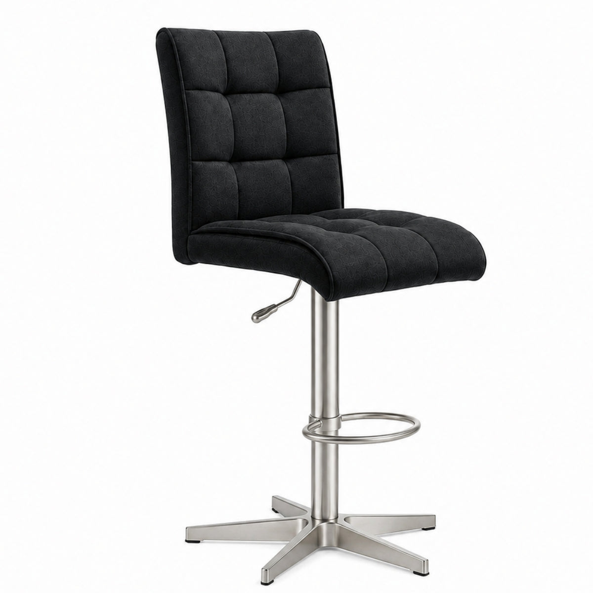 Barhocker Interliving Serie 5104, MWA | IL, Night Mikrofaser schwarz, drehbar, höhenverstellbar, Metallfuß.