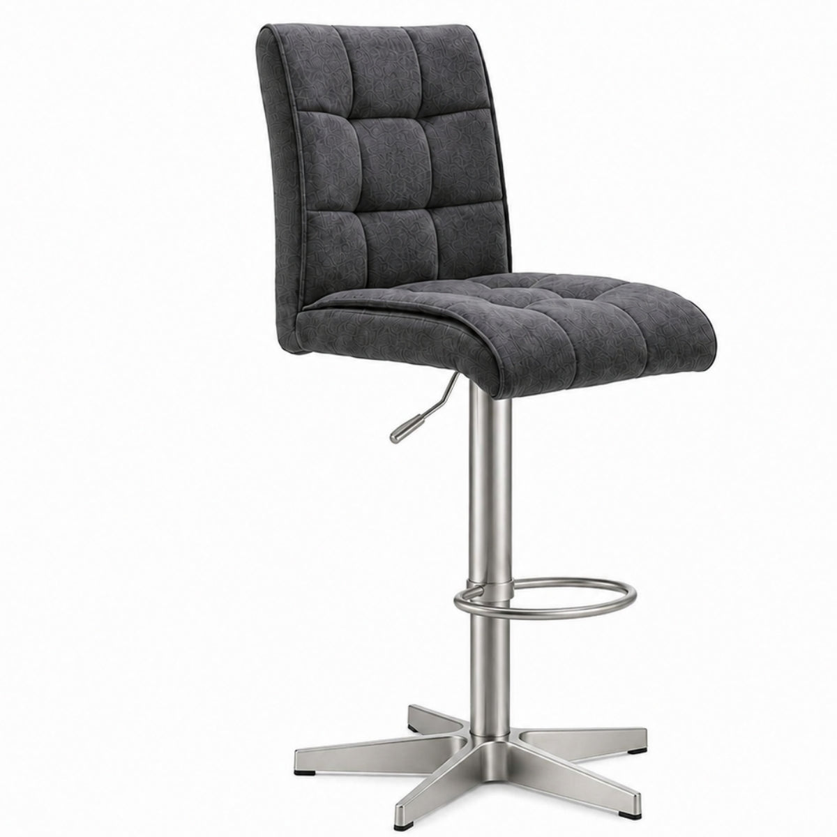 MWA | IL Interliving 5104 BILC Barhocker, Onyx-Mikrofaser dunkelgrau, drehbar und höhenverstellbar, Metallfuß.