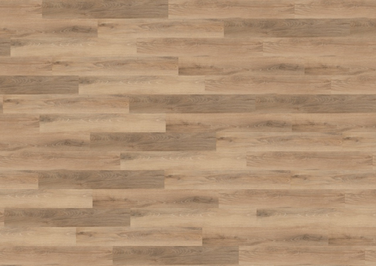 Wineo Designboden 400 Wood L zum Verlegen im Klickverfahren in hell-/dunkelbraunen Dielen, versetzt verlegt für eine strukturierte Optik.