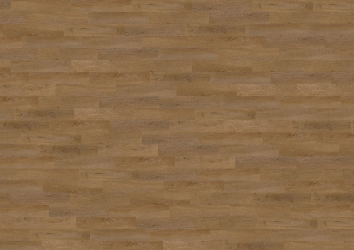 Wineo Designboden 400 Wood L zum Verlegen mit Klick-System: hellbraun, glatte Oberfläche, dezente Maserung, sich wiederholendes Dielenmuster, einfache Verlegung.
