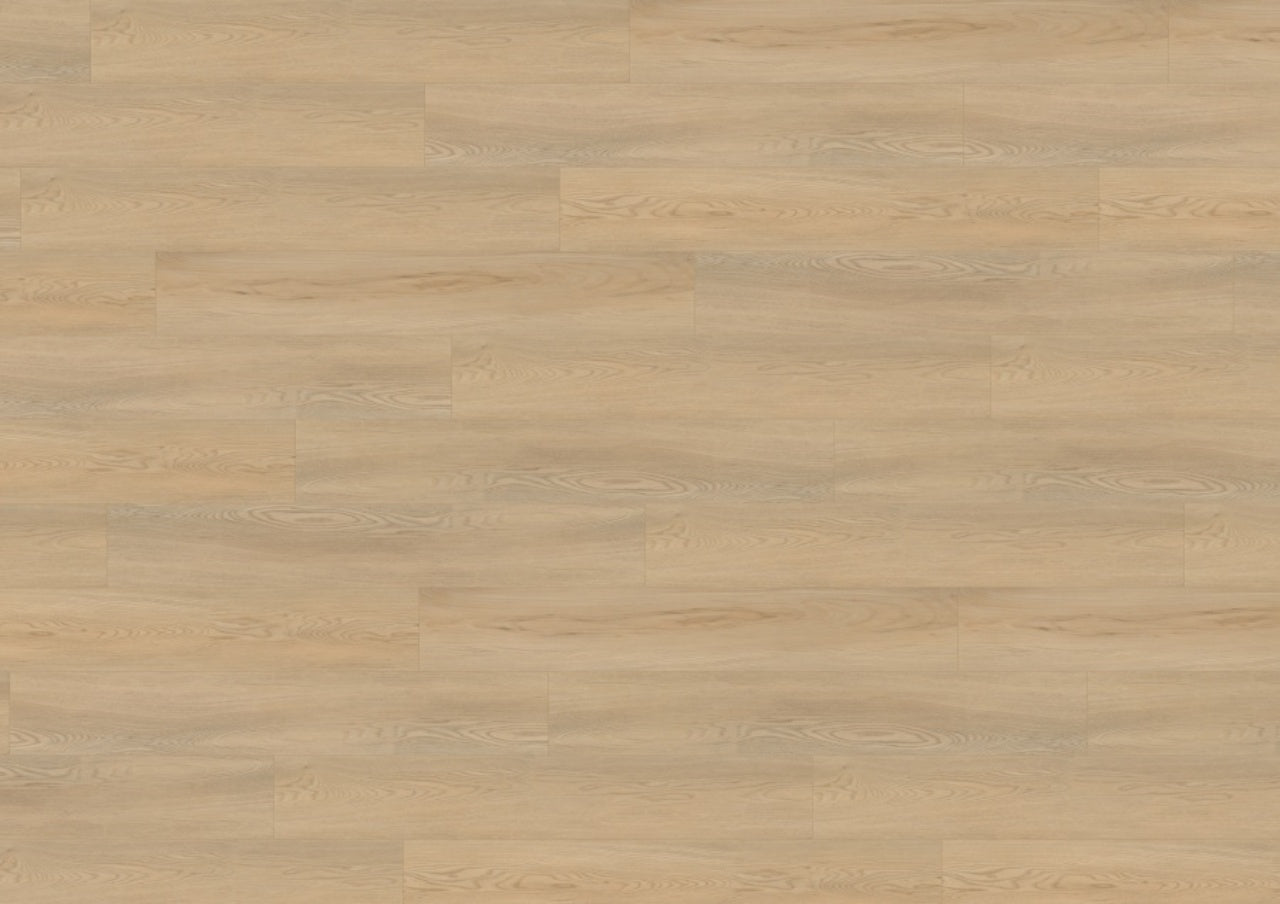 Wineo Designboden 400 Wood XL zum Verlegen im Klickverfahren in Hellbraun mit dezenter Maserung, versetzt verlegten Dielen und Unterlagsmatte.