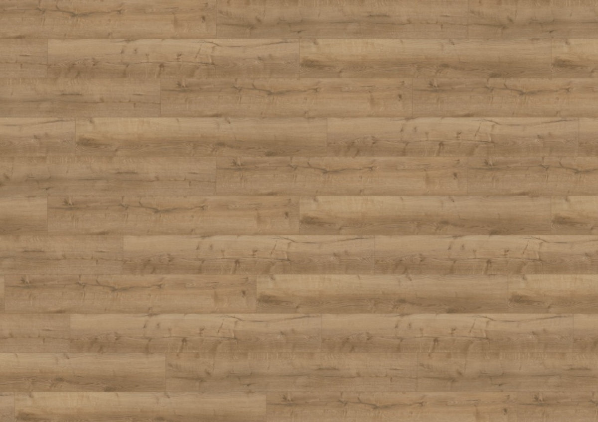 Wineo 400 Wood XL Designboden zum Verlegen per Klick in Hellbraun, mit natürlicher Maserung, versetztem Verlegemuster und einfacher Klickverbindung.