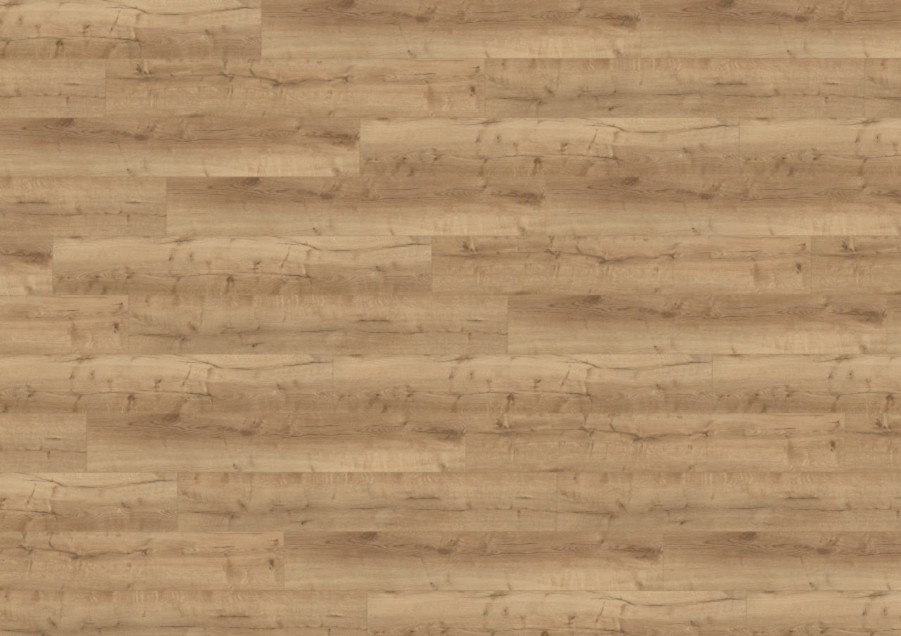 Designboden Wineo 400 Wood XL zum Verlegen per Klick: hellbraun, natürliche Maserung, dezente Astlöcher, einfache versetzte Klickverbindung.