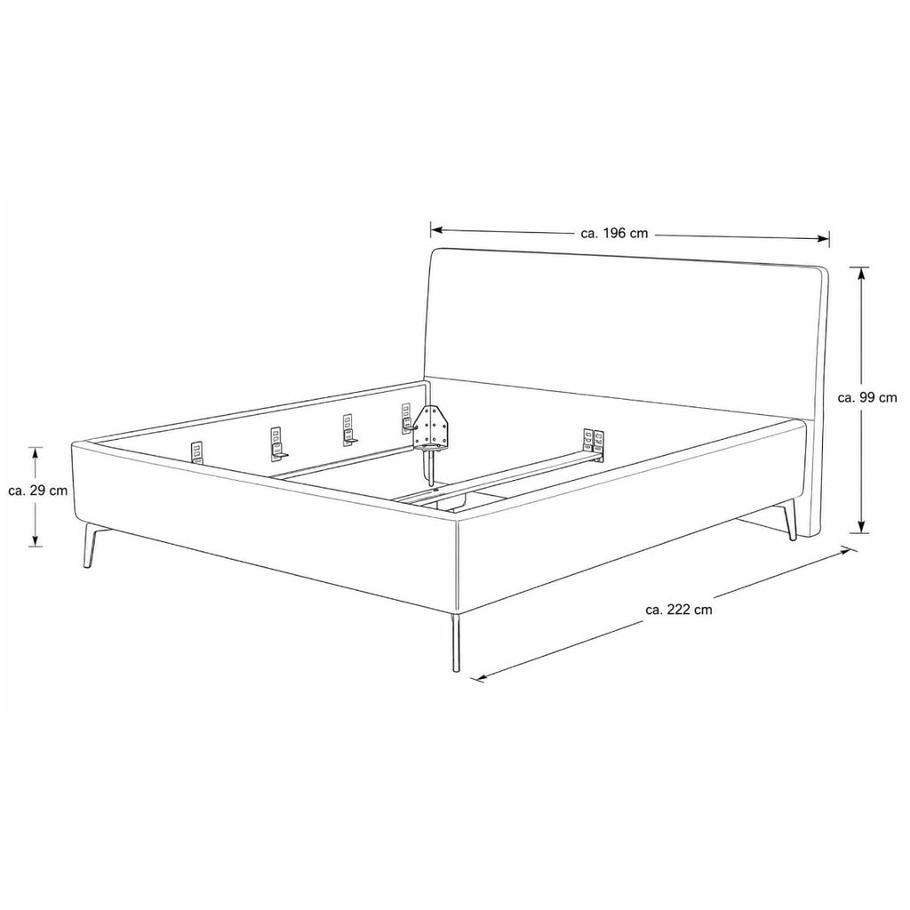 Strichzeichnung: HUKLA® Interliving 1416 Polsterbett 180 x 200 cm, Typ KU29+22968M, Balu Silver, 99 cm Kopfteil, 29 cm Untergestell.