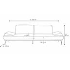 Strichzeichnung von Steinpol Polsteria | Das Zweisitzer-Sofa „IL“ von Interliving 4460, dunkelgrauer Stoff, schwarze Metallfüße, mit Maßangaben.