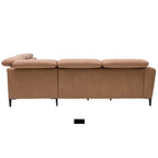 Leder-Ecksofa in Haselnussbraun von Steinpol Polsteria | IL, drei Rückenlehnen, schwarze Metallfüße, Rückansicht.