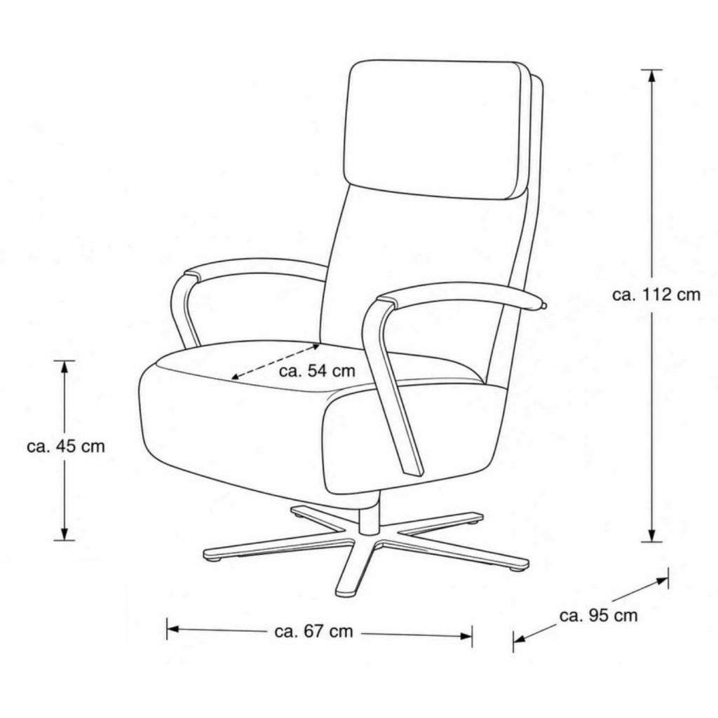 Strichzeichnung des Relaxsessels in Silbergrau von Steinpol Polsteria | IL, Maße: Höhe 112 cm, Breite 67 cm.