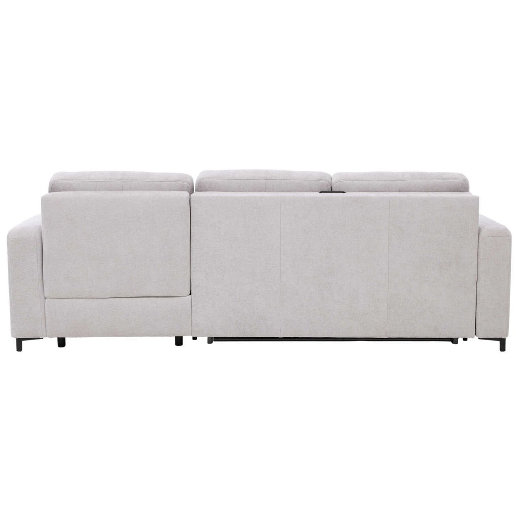 Rückansicht der HUKLA® Interliving 4700 Eckkombination in der Farbe „Toni Silver“ mit 3 Kopfstützen, schlanken schwarzen Beinen und Thermo Cover Stretch-Bezug.