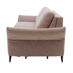 Seitenansicht des Sofas „HUKLA® Serie 4700 Längsschläfer“, beigefarbener Stoff „Loft Siena“, schwarze Aluminiumbeine, Sitzhöhe 50 cm.