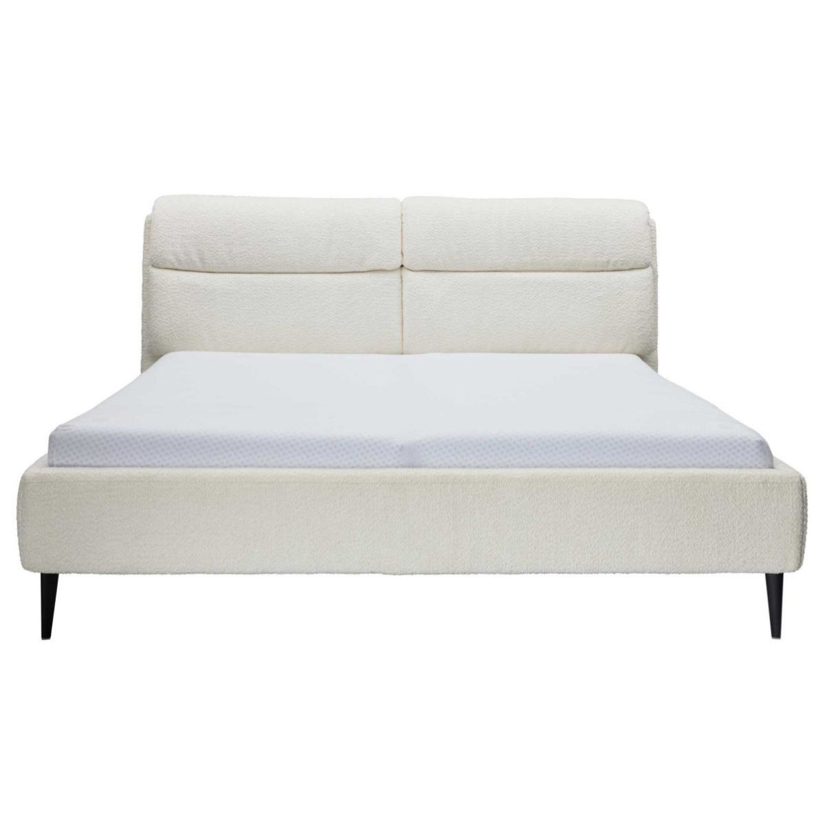 Vorderansicht des HUKLA® Interliving Polsterbetts 1416, 180 × 200 cm, Natur, gepolstert, schwarze Beine.
