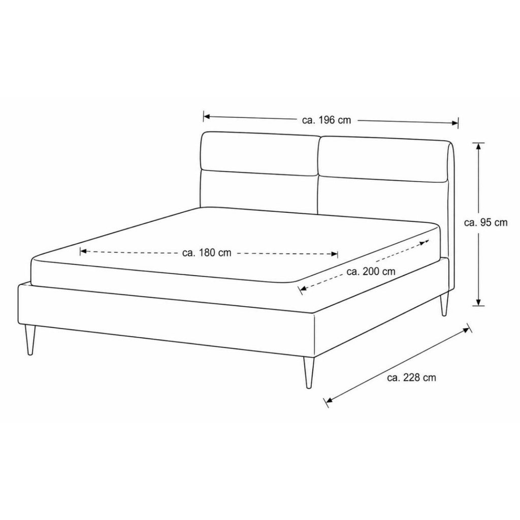 Strichzeichnung des HUKLA® Comfortbetten Interliving Serie 1416 Polsterbetts 180 × 200 cm, Höhe 95 cm, Kama Natur.