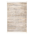 Flachgewebter Teppich in Beige- und Cremetönen mit feinem Rautenmuster und Fransen, GOLZE | IL, verschiedene Größen.
