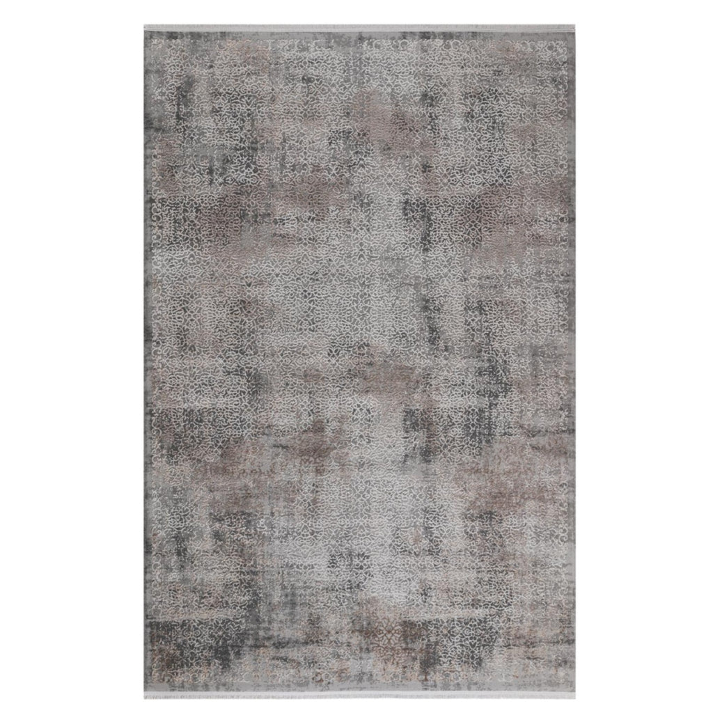 Eleganter GOLZE | IL Teppich G-8050 in Grau-Sand mit filigranem Allover-Muster, in verschiedenen Größen erhältlich.