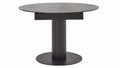 Interliving Serie 5104, Runder Esstisch mit dunkelgrauer Tischplatte im Industrial-Stil, schwarzem Metallgestell und Auszug
