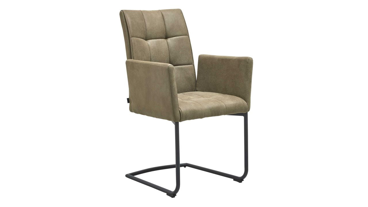 Interliving Serie 5104, Essgruppe mit olivgrünen Schwingstühlen und rundem Esstisch,