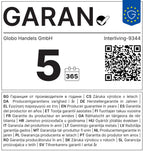 Garantieetikett für GLOBO LIGHTING | IL Hängeleuchte 1-flg., 15548H1NOIL_Nickel matt mit fünfjähriger Garantie und QR-Code.