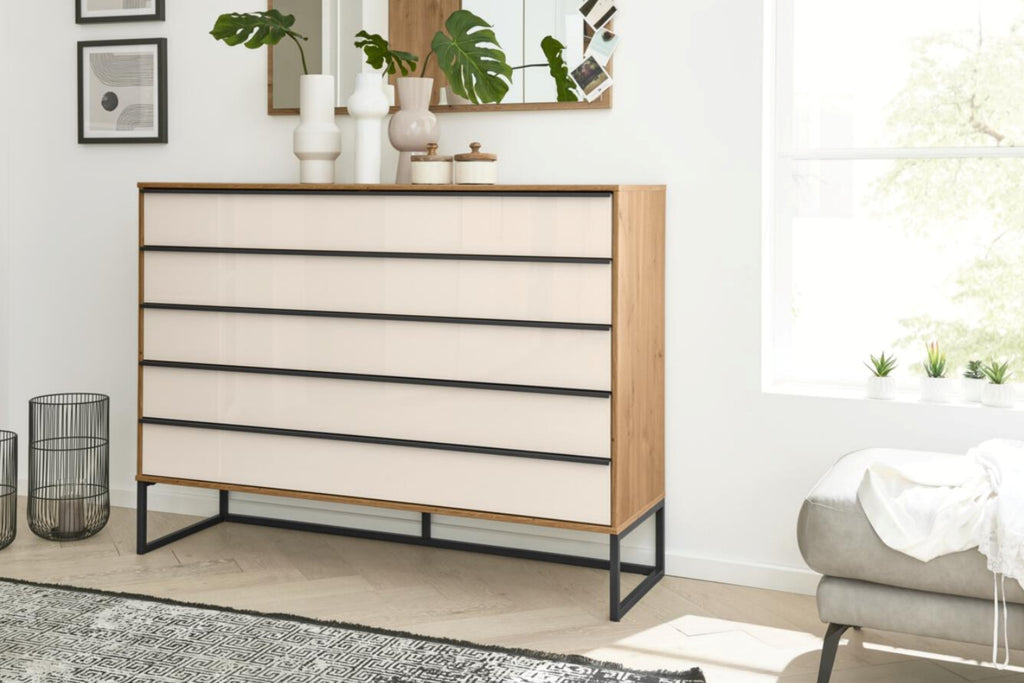 Schubkastenkommode, Typ 989_457 Bianco-Eiche-Nachbildung