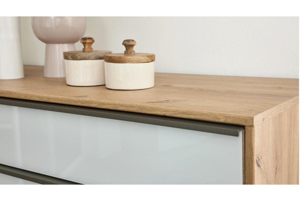 Schubkastenkommode, Typ 989_457 Bianco-Eiche-Nachbildung