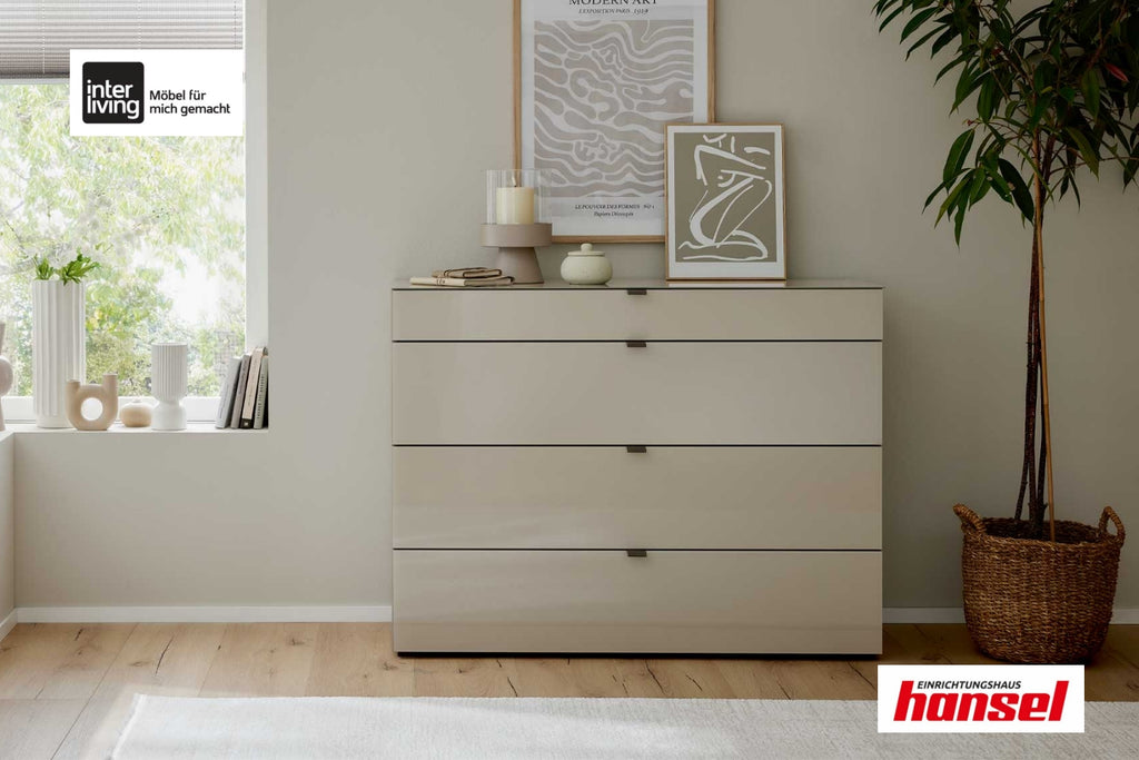 Schubladenkommode Interliving 1211 -IL1211|H04520 in Kieselgrau mit Glasfronten