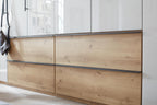 Drehtürenschrank 277468 in Beige-Grau mit Schubladen und Absetzung in Eiche-Nachbildung