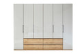 Drehtürenschrank 277468 in Beige-Grau mit Schubladen und Absetzung in Eiche-Nachbildung