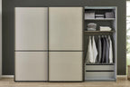 Schwebetürenschrank 388637 Beige-Grau mit matten Fronten und schwarzer Metallelementen